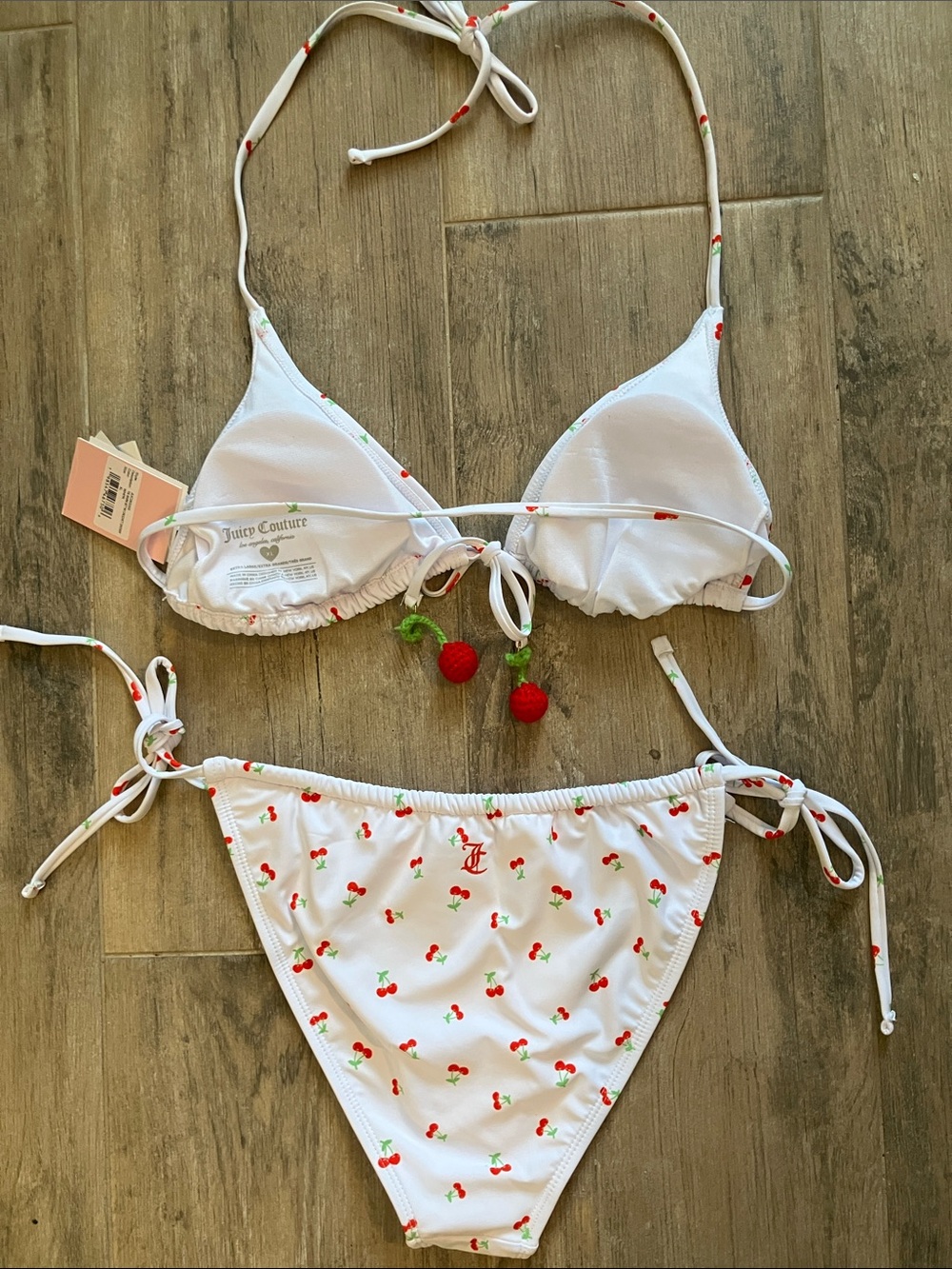 🍒Juicy Couture white bikini w/cherries all over sz XL NWT - Picture 3 of 11